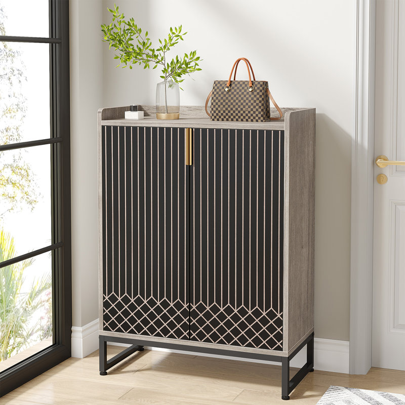 20-Pair 5-Tier Shoe Cabinet, Gray/Black