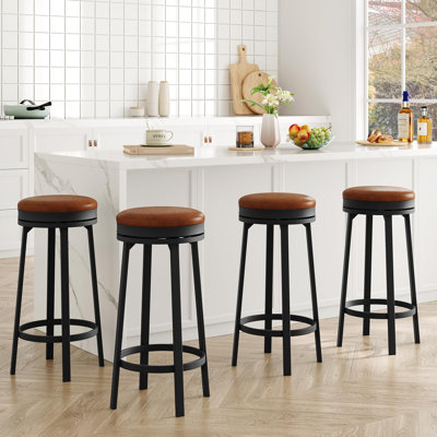  Ensemble de 4 tabourets de bar pivotants 30 po - sièges en cuir rond sans dossier - structure et repose-pieds robustes en métal - idéal pour un îlot de cuisine ou un bar