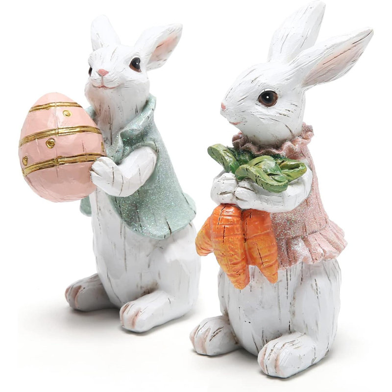 Lapin de Pâques, décorations de printemps, figurines de lapin de Pâques (lapin de Pâques, 2 pièces), Blanc