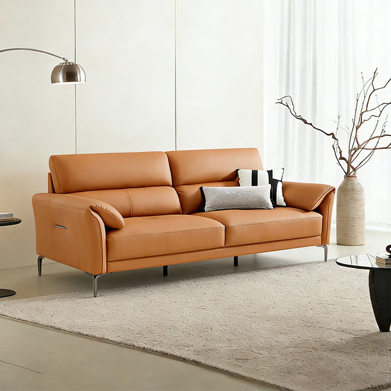 Causeuse-coussin standard en cuir véritable noir, Orange