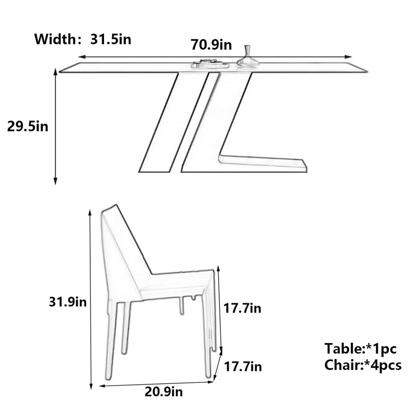 Table de salle à manger moderne en ardoise noire avec base en acier, H 29,5 po x L 70,9 po x l 31,5 po
