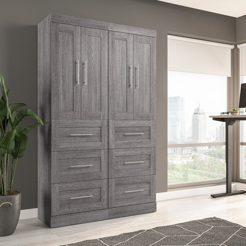 Arlex Shelving Unit with 3 Drawers and Doors, Bark Gray