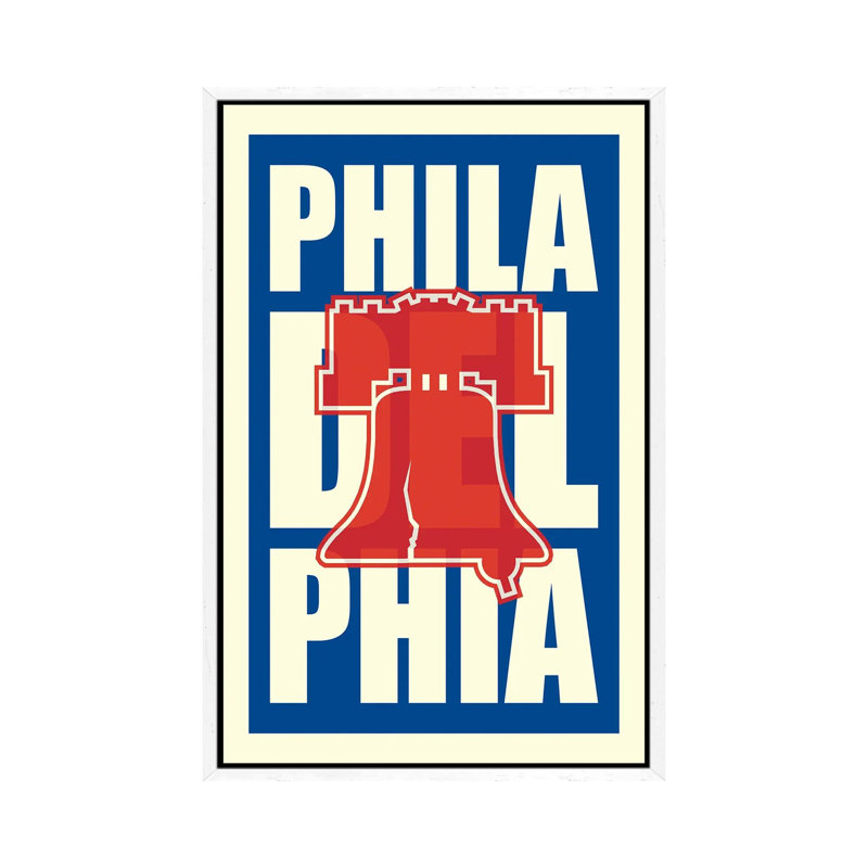 Philadelphia Typography Liberty Bell by Benton Park Prints - Print on Canvas, White Framed, 101.6 cm H x 66.04 cm W