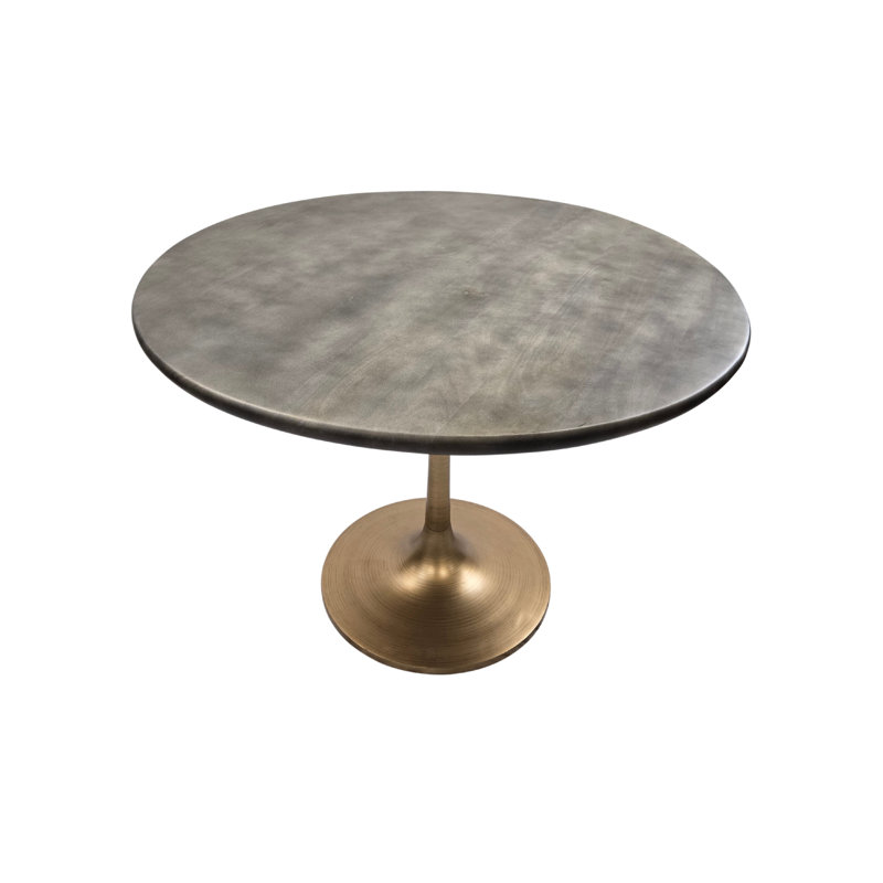 Latorie Pedestal Dining Table, Fog Gray, Antique Gold, 29.63" H x 40" L x 40" W