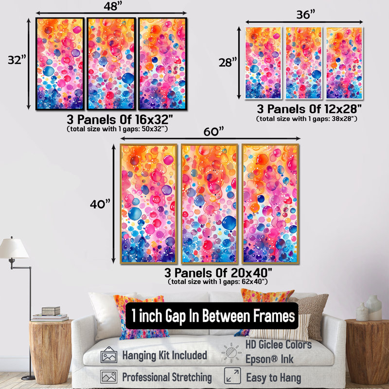 «Pink Blue Aquariums Bubbles I» - Ensemble de décorations murales aquariums, H 40 po x l 60 po x P 1 po