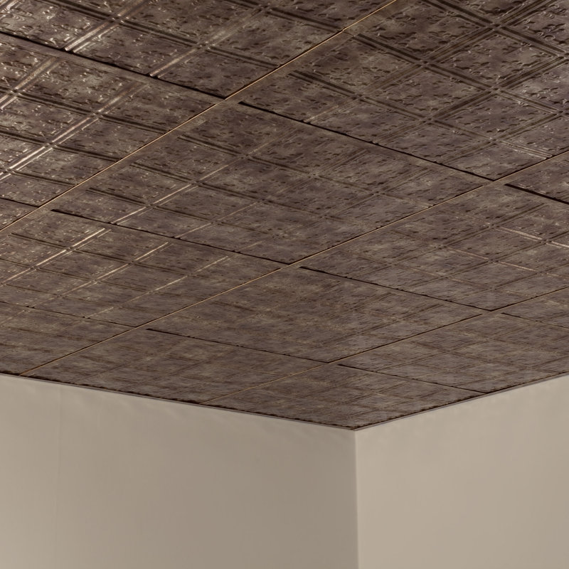 Traditional 24 in. L x 24 in. W Textured Vinyl Drop-In Ceiling Tile, Bermuda Bronze