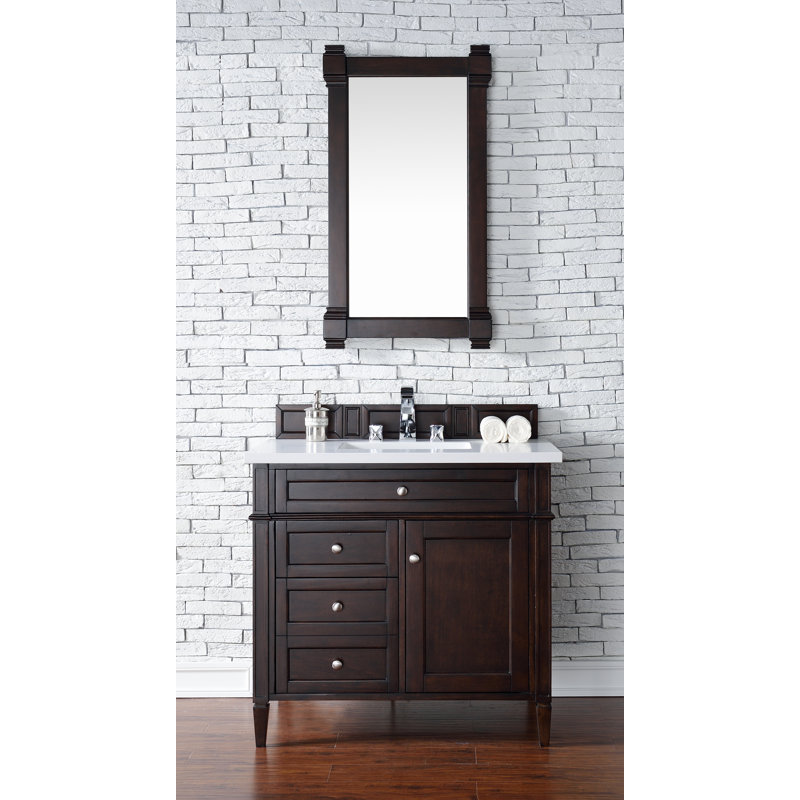 Brittany 36'' W Single Vanity, Burnished Mahogany, White Zeus, 8" Widespread