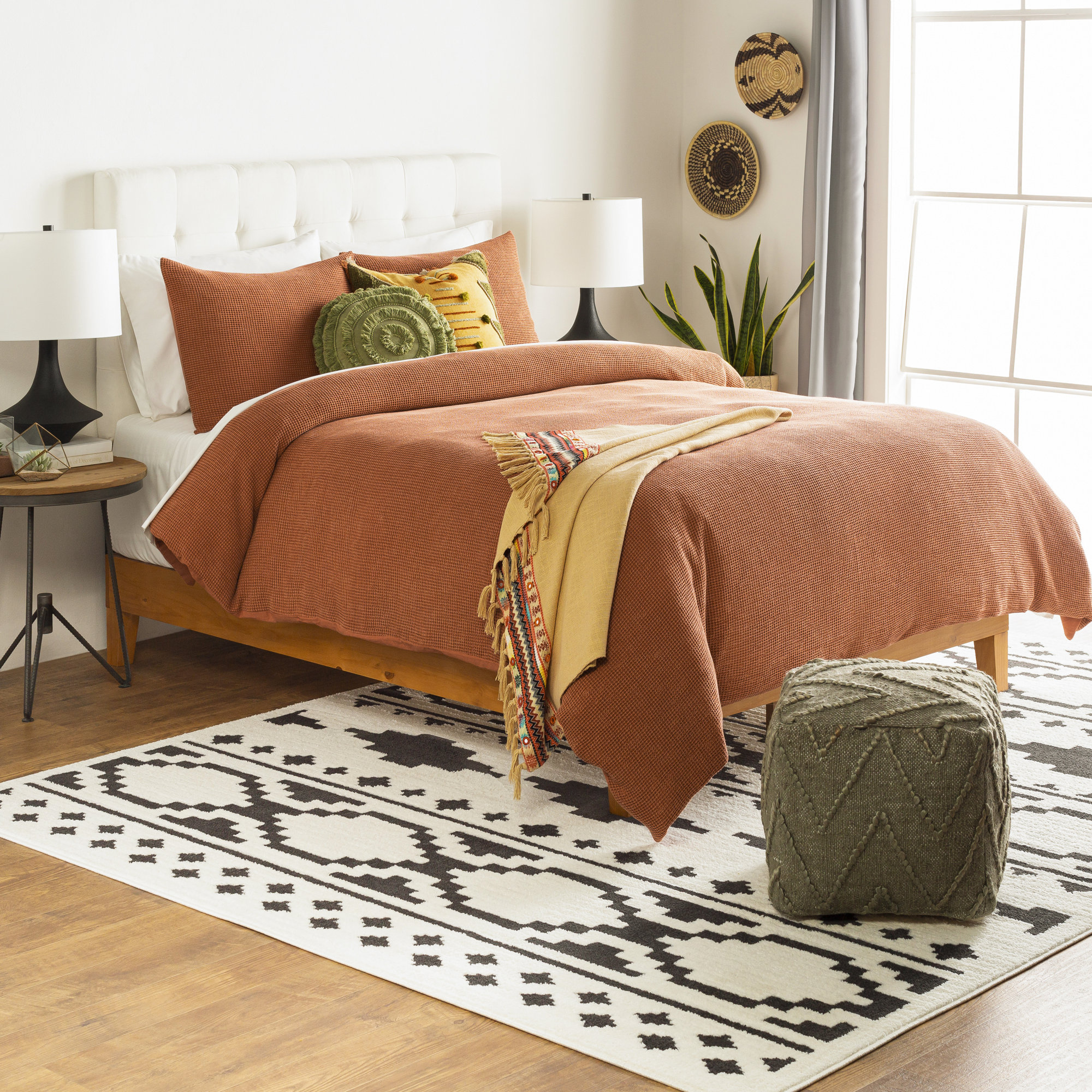 Kappa Cotton Waffle Duvet Cover Set, Clay, Full Duvet Cover + 2 Shams