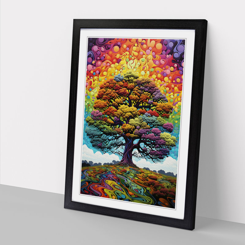 Oak Tree Colour Field No.2 - Single Picture Frame Print on Wood, Black , 64cm H x 46cm W x 2cm D