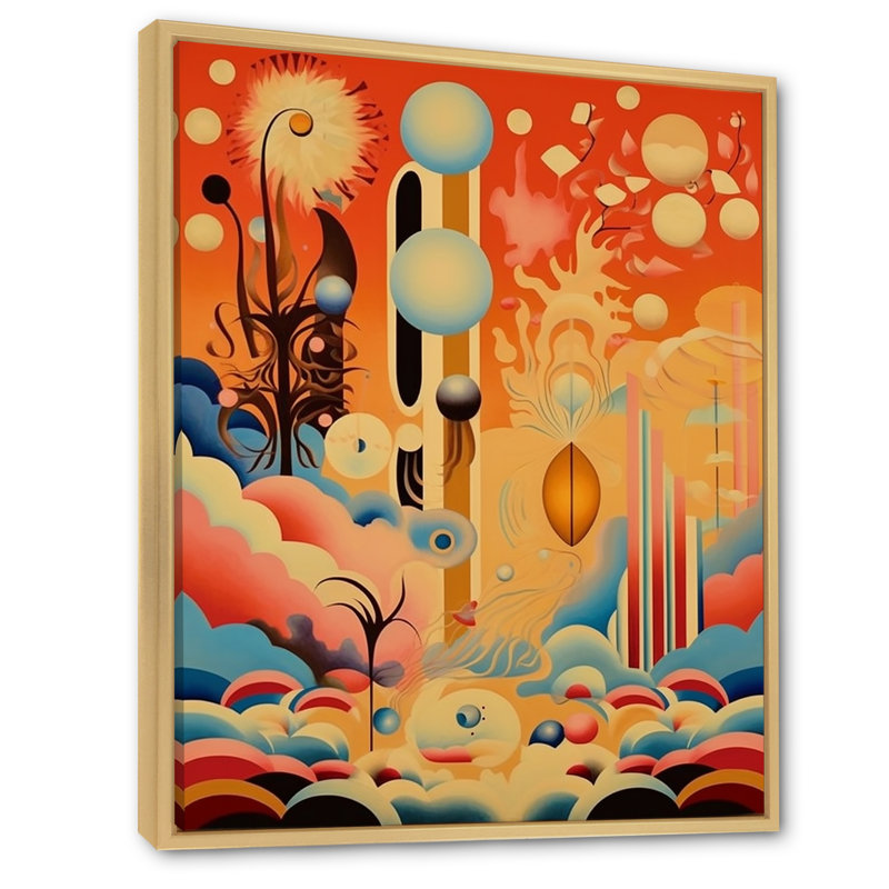 Dreamcity, paysage futuriste rétro sur toile, H 44 po x l 34 po x P 1,5 po, Cadre naturel flottant