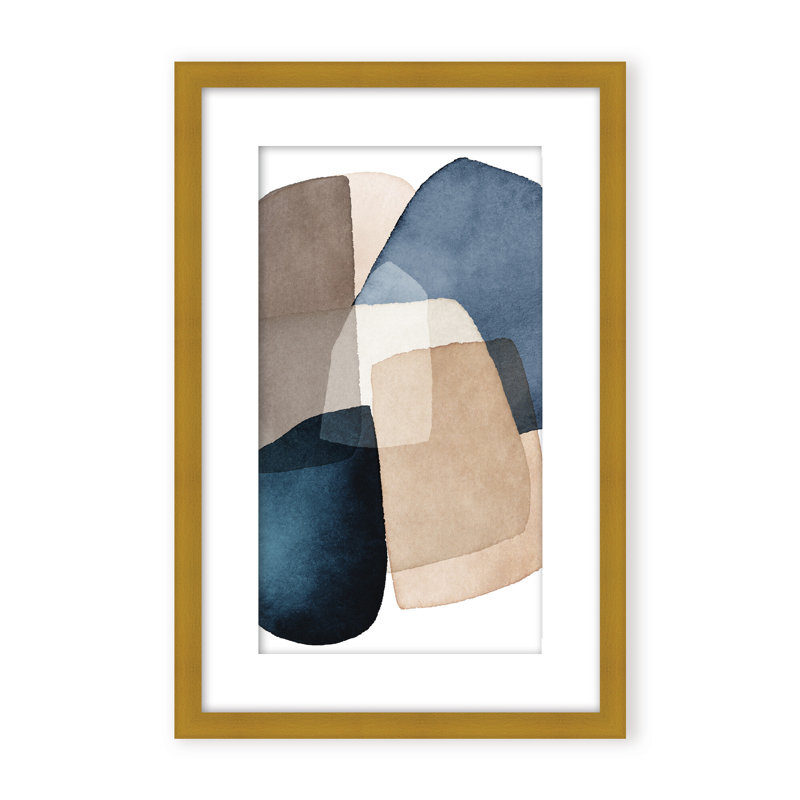 Abstract Blue Brown Blocks by  - Picture Frame Painting on Paper, 24" H x 16" W x 1.125" D, Framed Matted Print, Gold