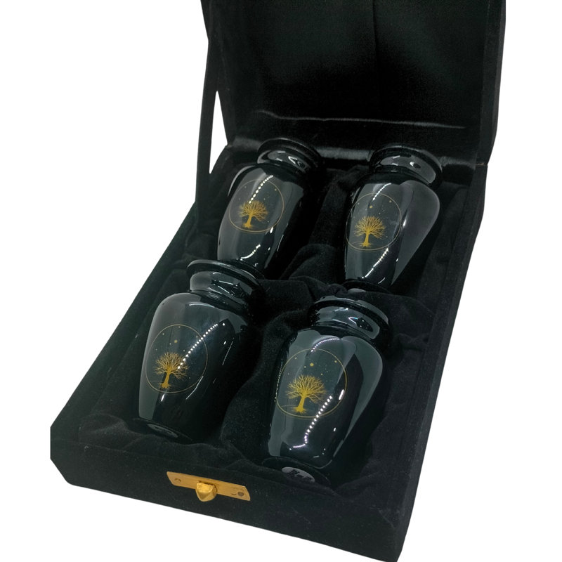 Tree of Life - Black with Golden Tree of Life Keepsakes Set of 4 for Ashes