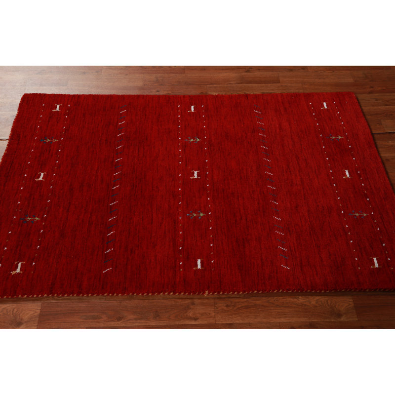 Tapis tribal Gabbeh en laine rouge 3 x 5