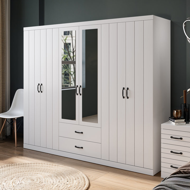 Allington 6 Door 2 Drawer Wardrobe With Mirror, White