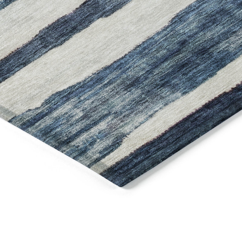 Denim Stripe Synthetic Flat Woven Washable 8' x 10' Rug