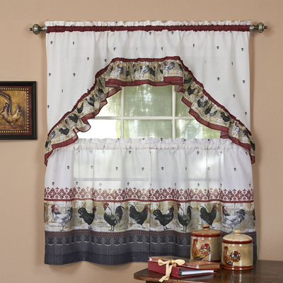 Ensemble 2 pièces de rideau de cuisine à motif de coq traditionnel meerab Rooster