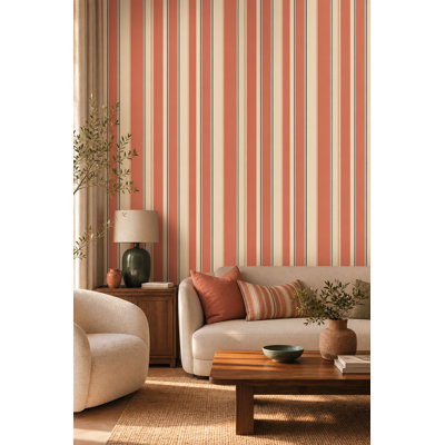 Papier peint à rayures verticales rose corail, inspiration bord de mer