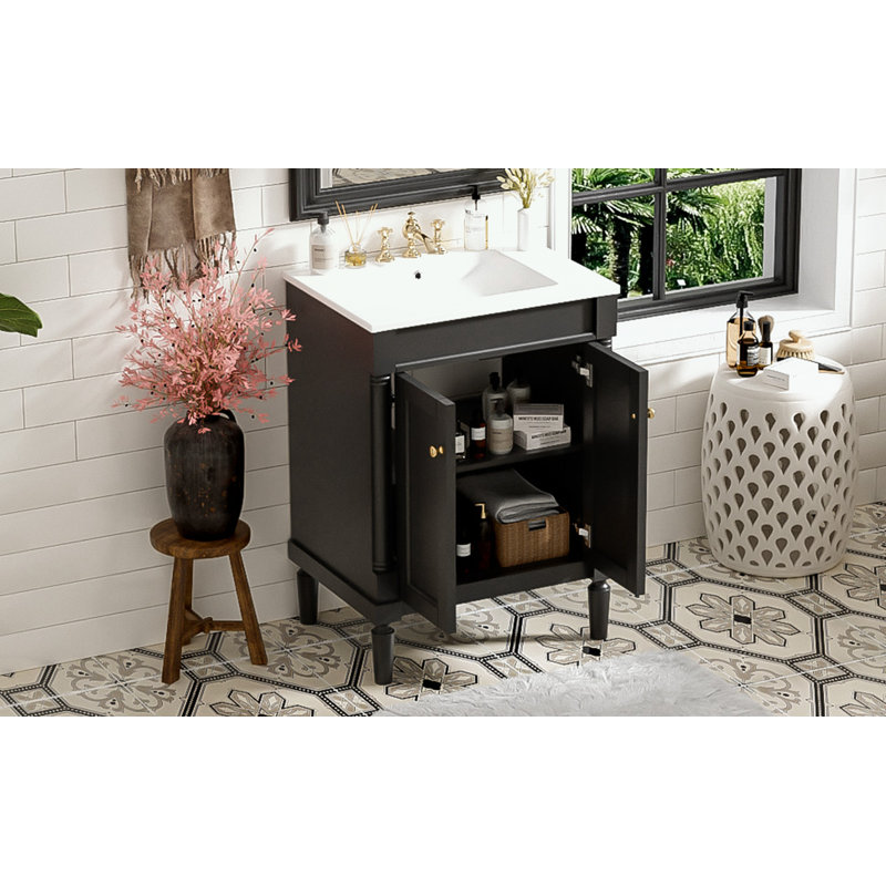 Pollark 24'' Single Bathroom Vanity with Top, Gold, Black