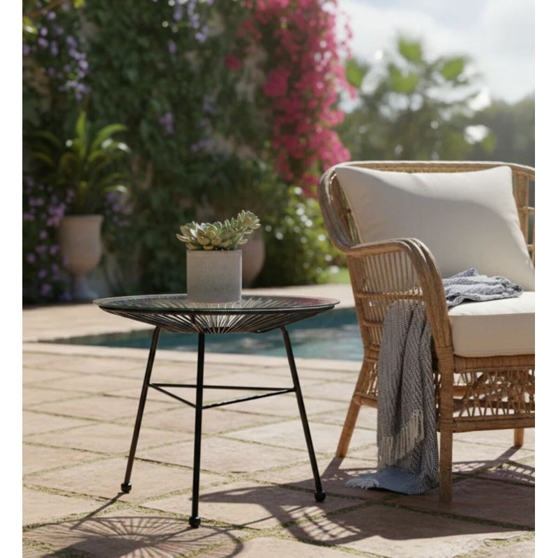 Acapulco Outdoor Round Side Table, Black, Candy Apple