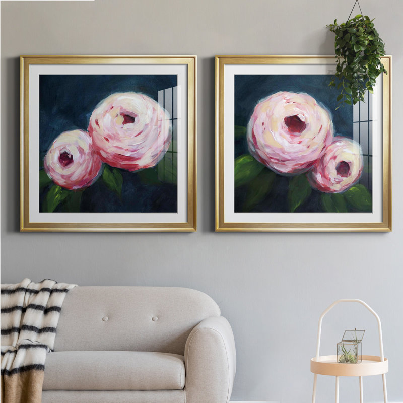 Ethereal Blooms I Ethereal Blooms I - Ensemble de 2 cadres photo, H 26,5 po x l 53 po x P 1,5 po, Papier encadré doré, Blanc
