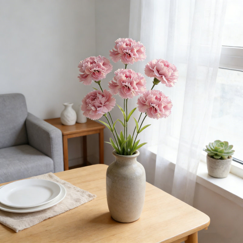 6 œillets fleurs artificielles avec tiges, Rose