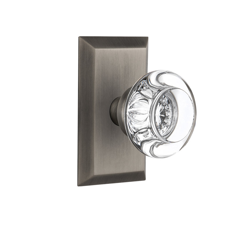 Studio Plate with Round Clear Crystal Door Knob, Antique Pewter, 2-3/4”