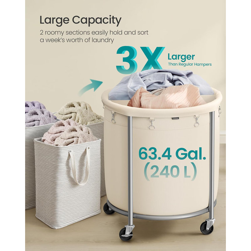 Round Heavy-Duty Laundry Basket Cart