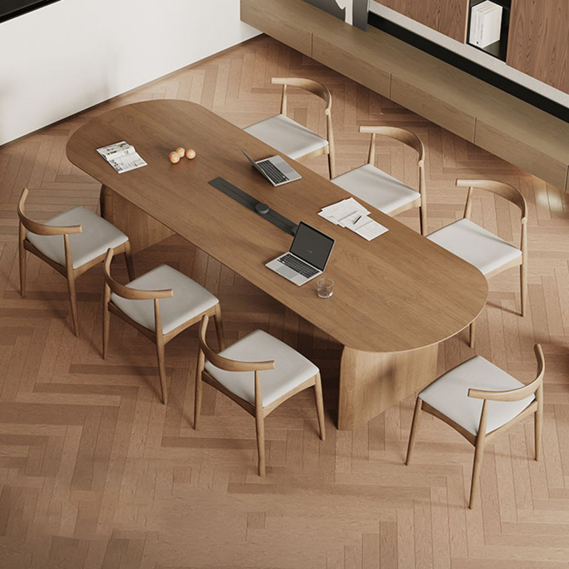 Bureau d'écriture ovale en bois massif Nut-Brown, H 29,53 po x l 78,74 po x P 31,5 po, Brun noyer