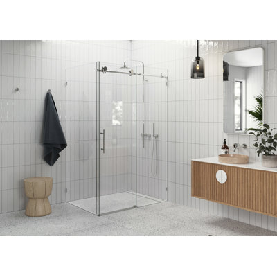 Nova 52 in. x 34 in. x 78 in. 90-degree Fully Frameless Sliding Glass Shower Enclosure