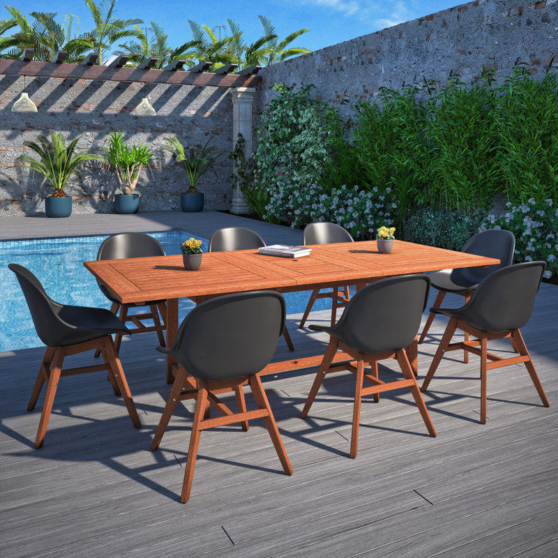Como 8 - Person Eucalyptus Solid Wood Patio Dining Set Umbrella Hole Included Rectangular Table