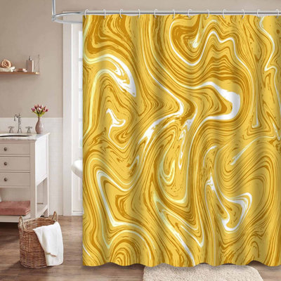 En Marbled Abstract Marble Art Gold Shower Curtain with 12 Hooks