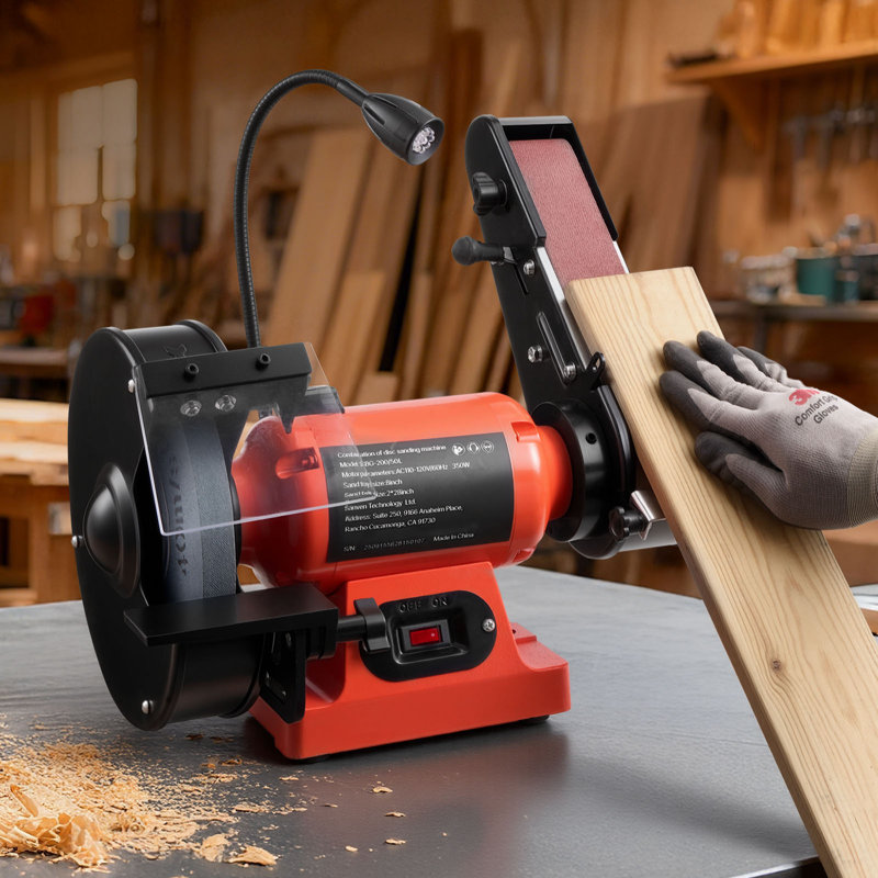 Meuleuse d'établi 8 po et ponceuse à bande 2 po x 28 po, ponceuse professionnelle 350W avec éclairage de travail à DEL et écran de protection pour le travail du métal, le travail du bois, l'aiguisage de couteaux