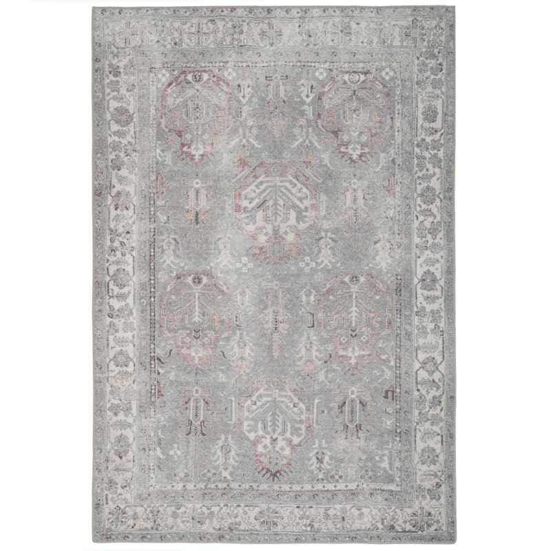 Machine Washable Grey Traditional Persian Style Distressed Living Room Area Rug, Rectangle 60 x 110cm