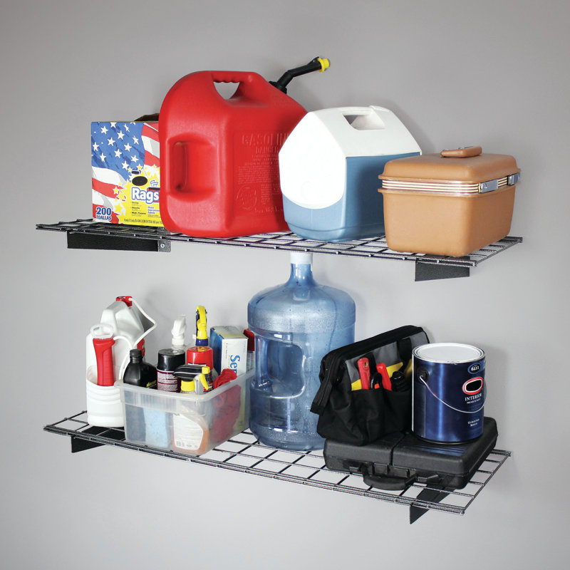 Black Powder Coated Steel Wall Shelves, Set of 2