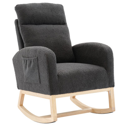 Modern Teddy Accent Rocking Chair Rocking Chair With Solid Wood Legs, Upholstered Nursery Glider Rocker, Comfy Armchair With Side Pocket, Living Room -  Latitude RunÂ®, 27460EB34385491DB76757D422118EEA