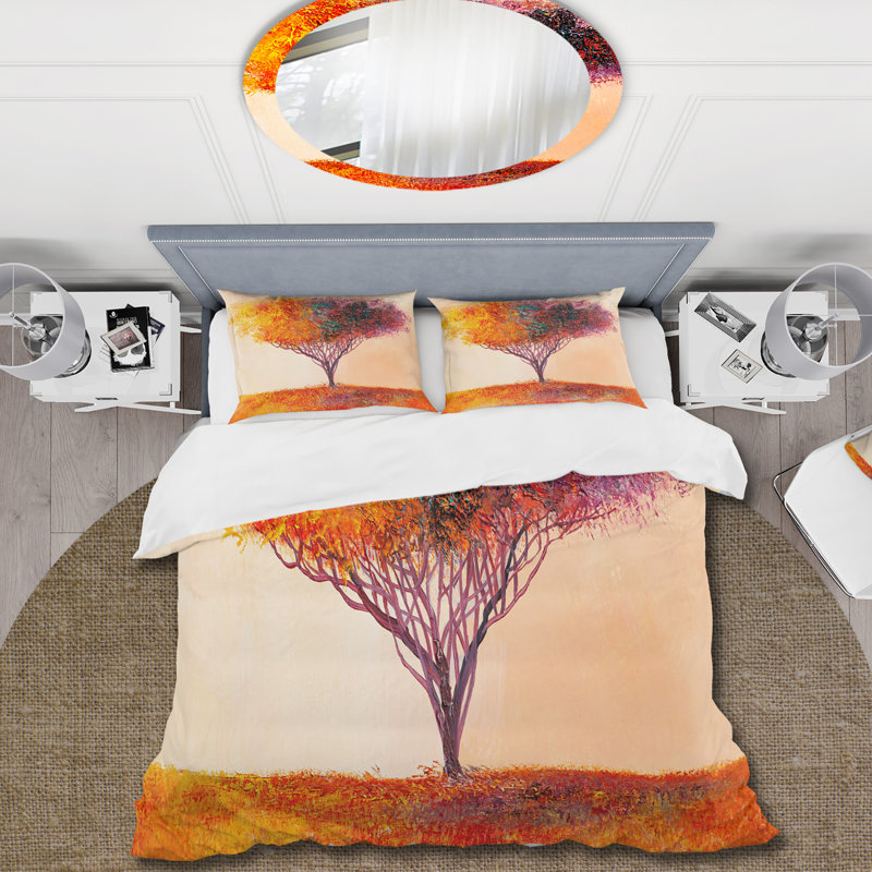 Ensemble de housse de couette Modern Landscape Colorful Abstract Tree Impressionist - microfibre