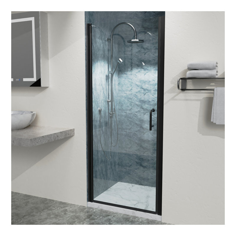 32 In. to 33-3/8 In. x 72 In Semi-Frameless Pivot Shower Door in Matte Black With Clear Glass