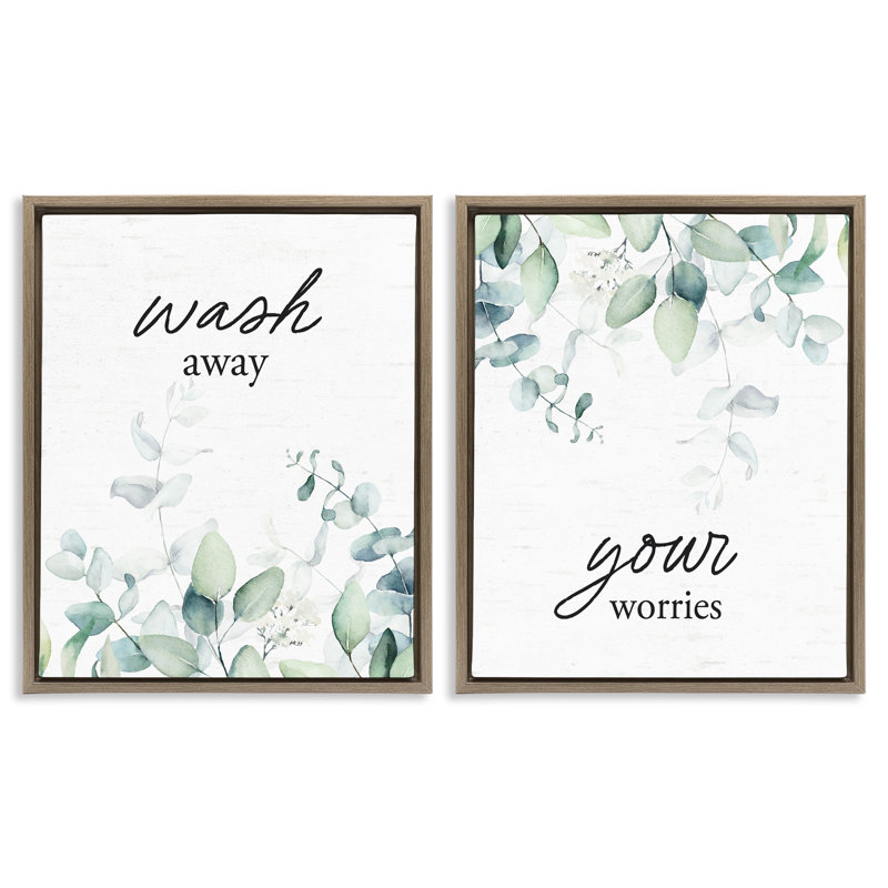 «Wash Away Your Worries Leaves», ensemble de 2 cadres flottants, H 21 po x l 17 po, Cadre flottant orme Montalcino