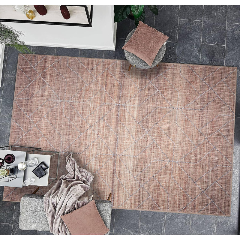 Tapis traditionnel doré résistant aux taches et lavable à la machine, Rectangle 6 pi x 9 pi