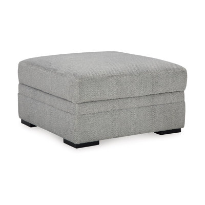 Viney Storage Ottoman With 4 Cupholders, Cement Gray Polyester 37 Inch