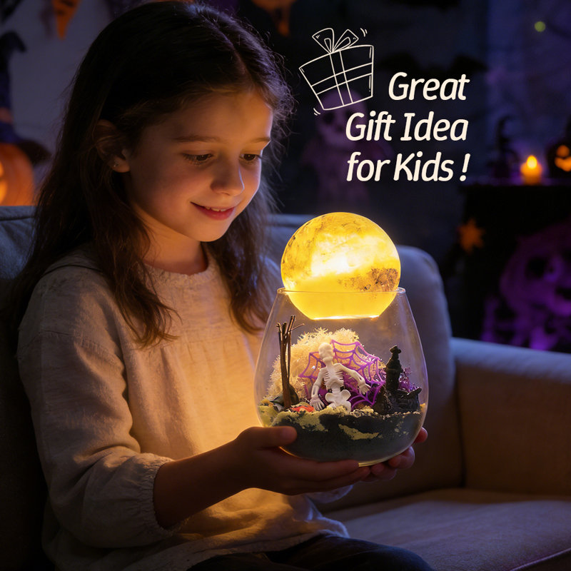 Halloween DIY Terrarium Kit for Kids with LED Moon Lamp