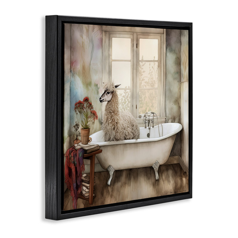 Cadre flottant Shaggy Alpaca Bath Time, design par Sasha, Cadre flottant noir de jais, H 18 po x l 18 po