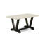 Ensemble de 7 pièces comprenant un fantastique plateau rectangulaire blanc lin et 6 chaises de cuisine parsons Gotham gris foncé avec têtes de clous et boutons capitonnés, finition noire brossée