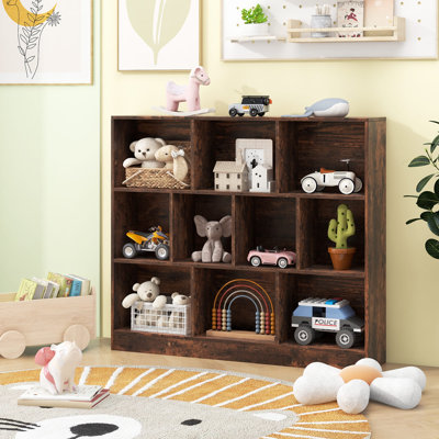 10-Cube Bookshelf Freestanding Storage Organizer With 2 Anti-Tipping Kits