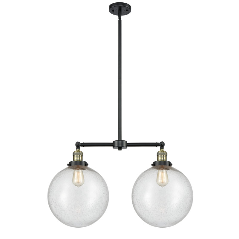 Luminaire suspendu pour îlot de cuisine à 2 lumières Oliver, Grainé, Laiton antique noir