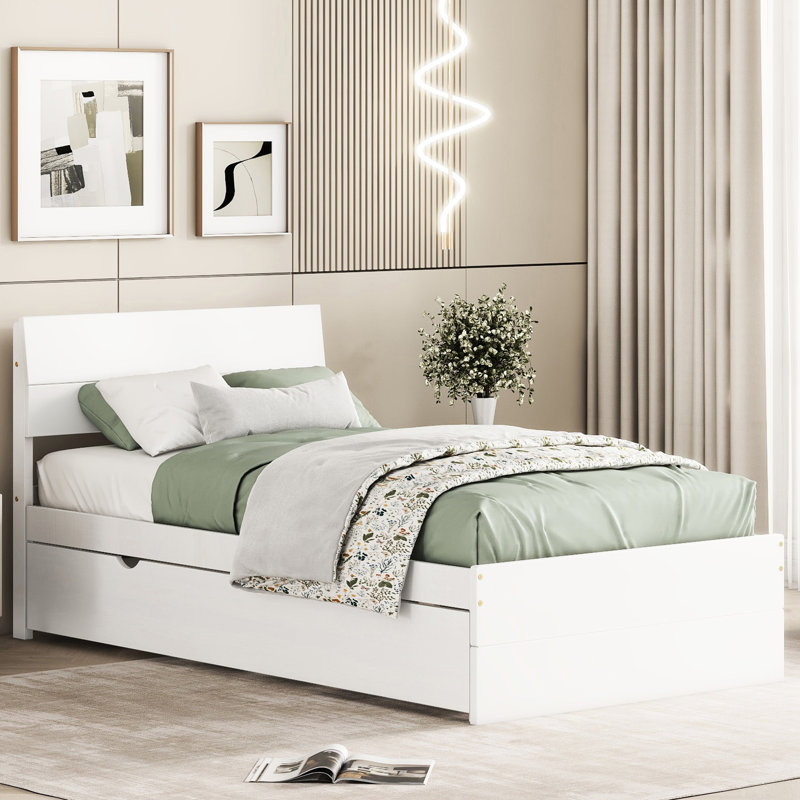 Lit simple moderne avec cadre blanc crème et utile avec tête de lit ultrabrillante pour la longévité de la chambre à coucher