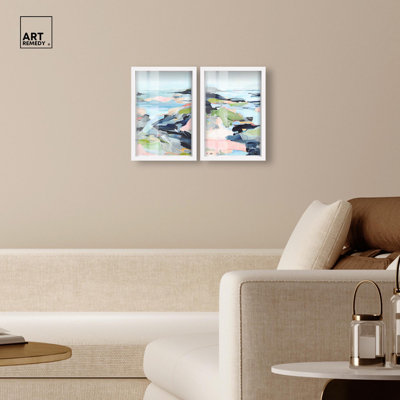 Coastal Serenity Set Shadowbox Print Sunset Pink Wall Decor Set by Art Remedy, White Frame, 10 x 15