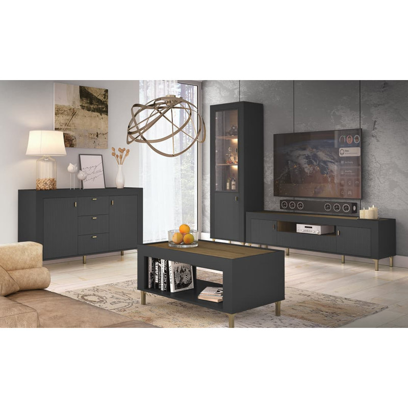 Olgen 137cm Sideboard, Black/Oak
