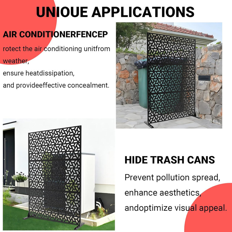 Metal Privacy Screen, 3-Panel Outdoor Divider With Hook- 72" H x 47" W