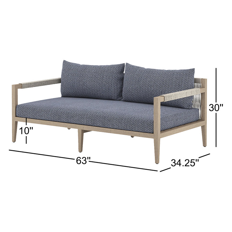 Sherwood Outdoor 2 - Seat Loveseat, Solid Wood, Gray Cushion/Brown/Gray Frame